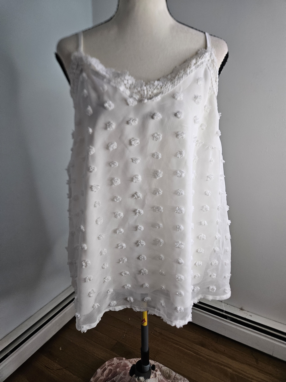 White Lace-Trim Spotted Swiss Dot Cami Top P379